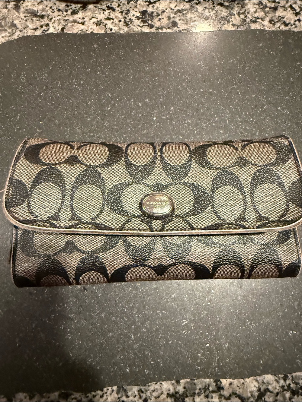Coach Large Signature Fold-Over Wallet in Brown and Black
